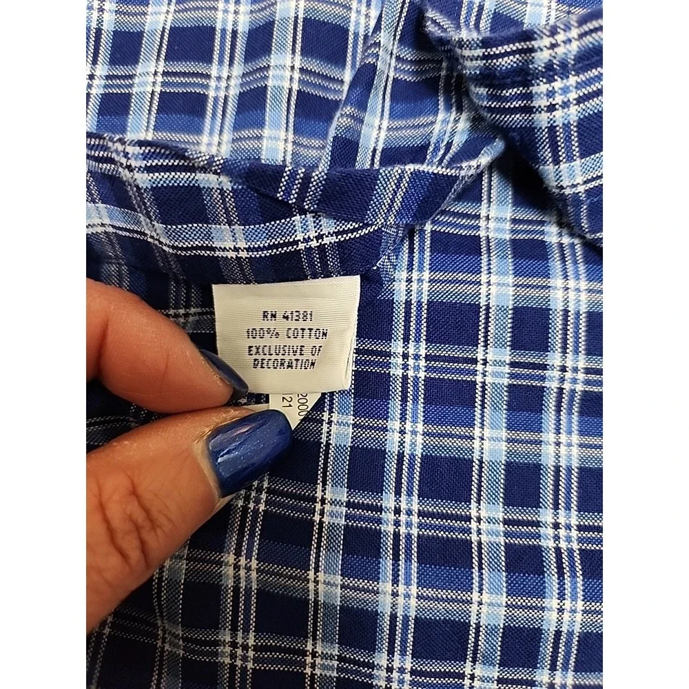 Ralph Lauren Blue‎ Plaid Long Sleeve Button Logo Shirt Size L